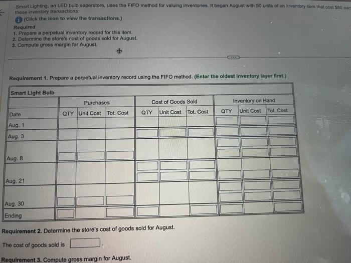  Smart Lighting, an LED bulb superstore, uses the FIFO method for