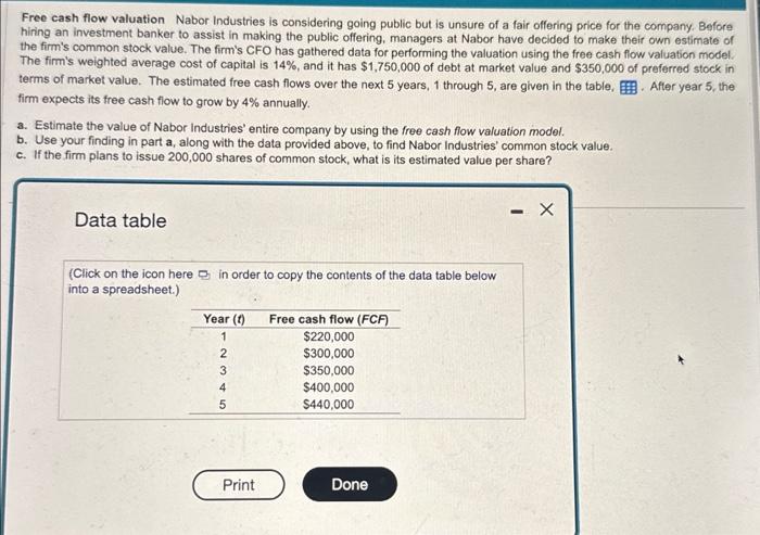 need help for A, B and C please! Free cash flow