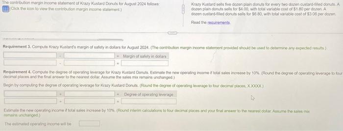 Dotermine Krazy Kustard's monthly breakeven point in dozens of plain donuts and
