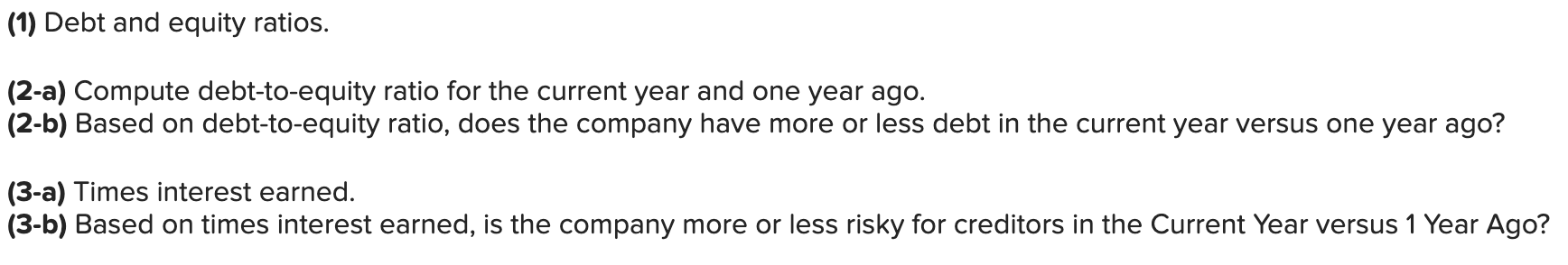 following ratios: The company's income statements for the current year and one