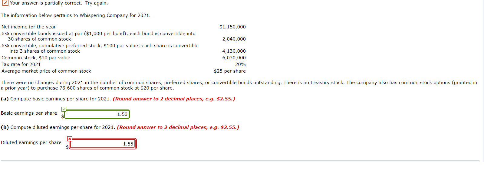 Your answer is partially correct. Try again. The information below pertains