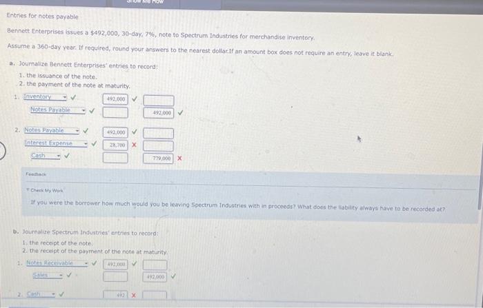 please assist ill like if correct Entries for notes payable Bennett Enterprises