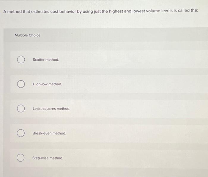CVP chart: Multiple Choice Units are plotted on the horizontal axis; costs