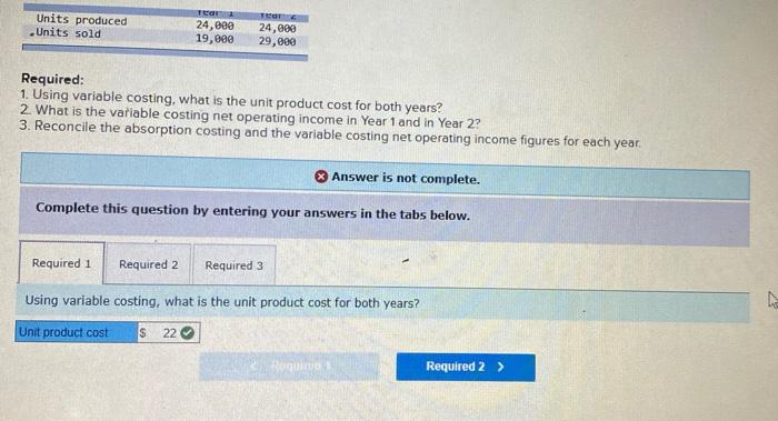 first two years of operations, it reported absorption costing net operating income