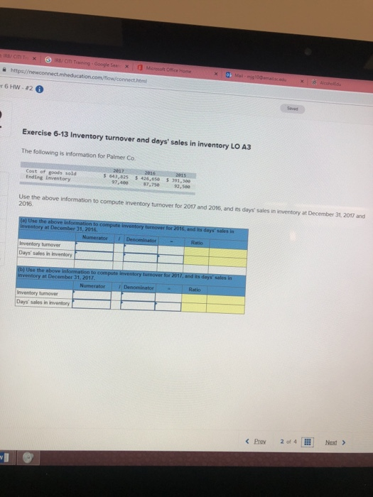  a https/ Exercise 6-13 Inventory turnover and days sales in inventory
