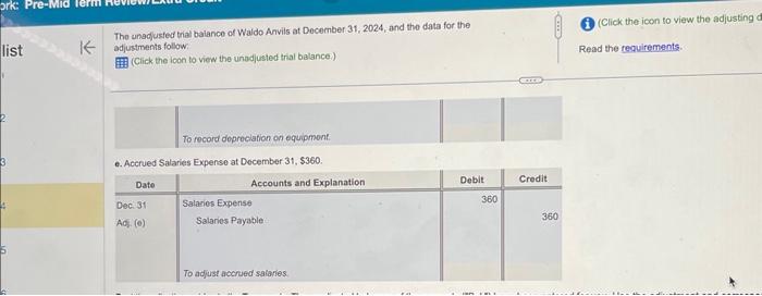 for the adjustments follow: (Click the icon to viow the unadjatled trial