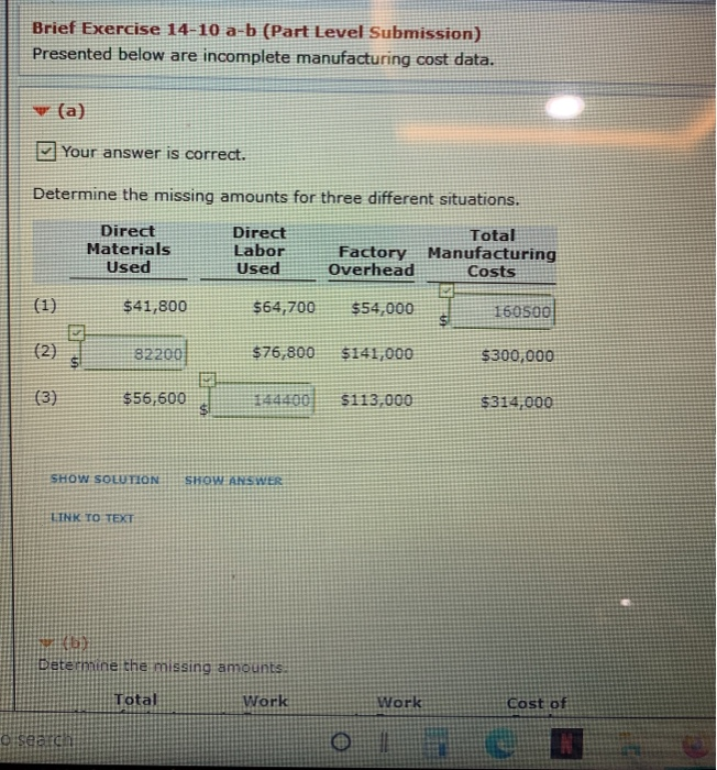  Brief Exercise 14-10 a-b (Part Level Submission) Presented below are incomplete