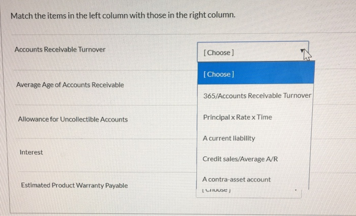  Match the items in the left column with those in the
