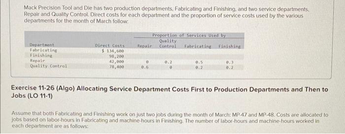  please fill out the table Mack Precision Tool and Die has