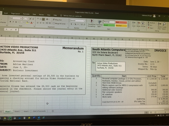 I need to create a General Journal for weeks 1, 2, and