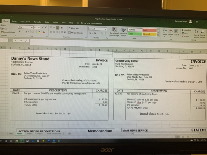 3 along with t accounts with cash subtotals for each week, and