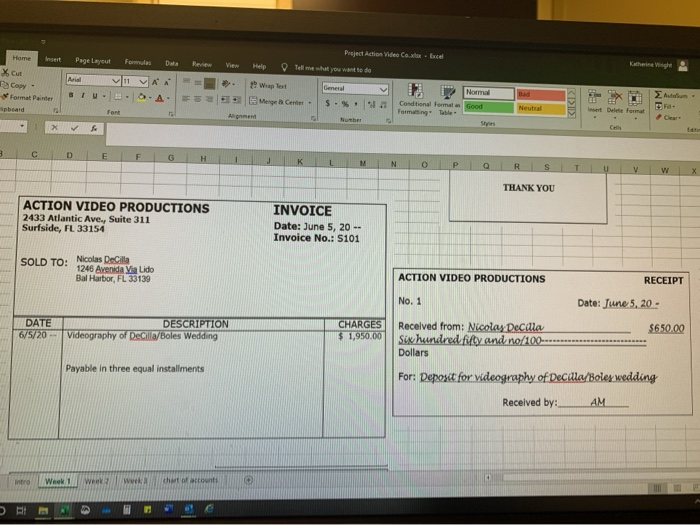 the sales income balance at the end of weed 3? week 1