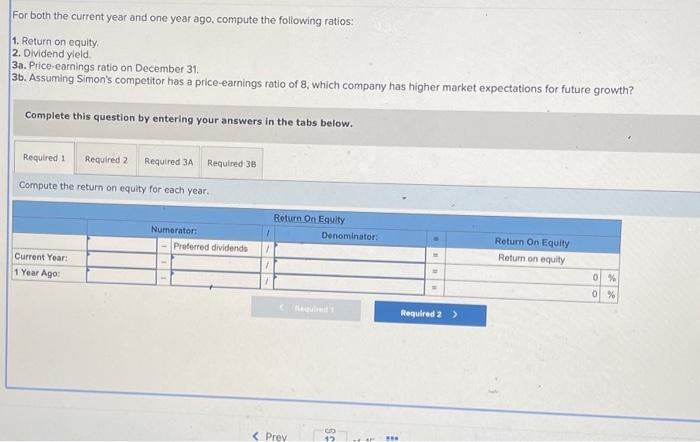 on December 31 . 3b. Assuming Simon's competitor has a price-earnings ratio