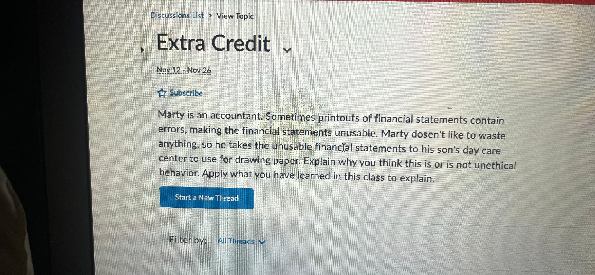  Discussions List ? View Topic Extra Credit Nov 12- Nov 26