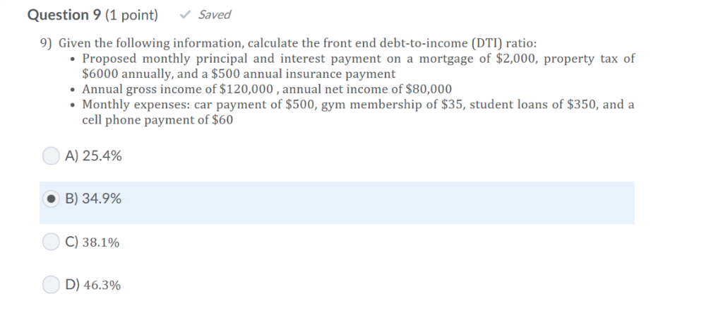  Question 9 (1 point) Saved 9) Given the following information, calculate
