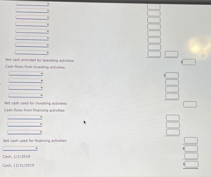 2019 was $20,500. 2. Cash dividends of $9,200 were declared and paid