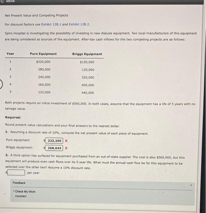  eBook Net Present Value and Competing Projects For discount factors use