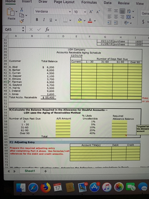 #6 for Chapter 7 Name Instructions: Fill in the yellow cells, using