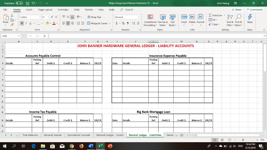 Opening dournat entry to create the new Accounting records for John Banner