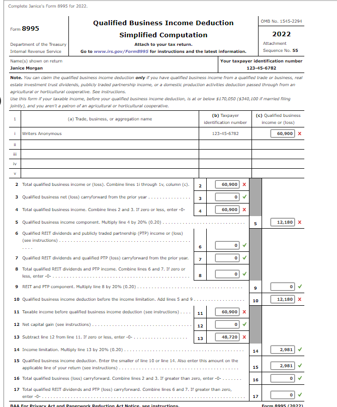  I have tried 95,000 for the QBI and that is not