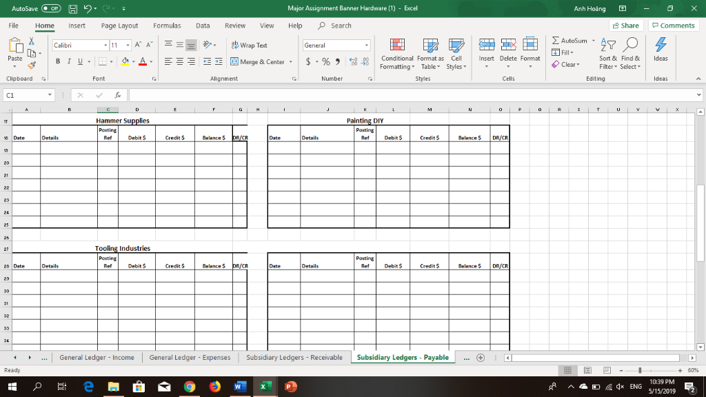 John Banner Hardware Chart of Accounts as at 31 May 2019 Bank
