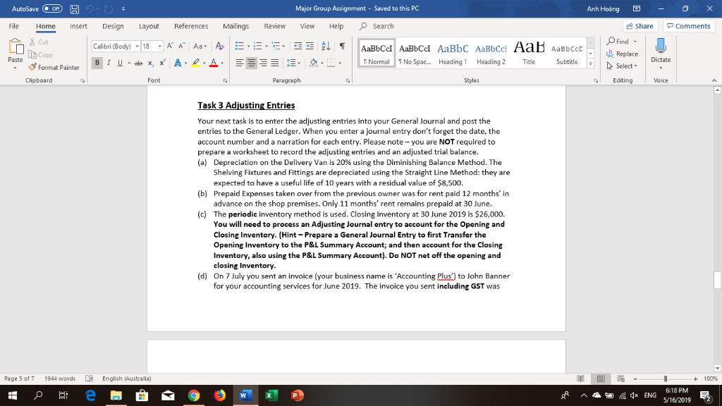 Ledger Balances Schedule of Accounts Receivable as at 31 May 2019 Acc.