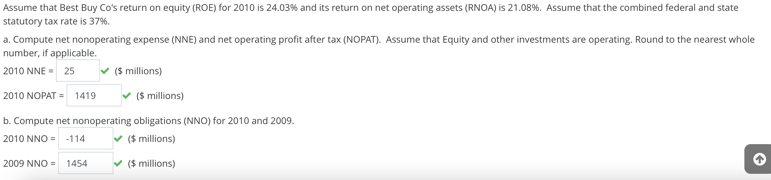 Direct Computation of Nonoperating Return with Noncontrolling Interest Balance sheets and income