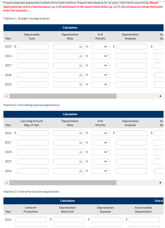  Prepare separate depreciation schedules for each machine. Prepare the schedule for