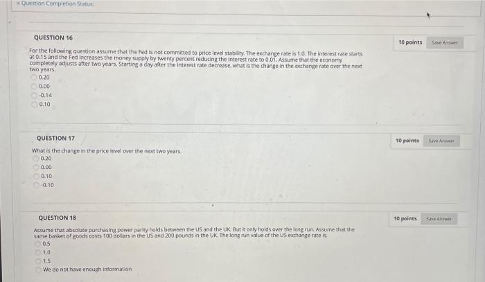  Question Completion Status 10 points Save A QUESTION 16 For the