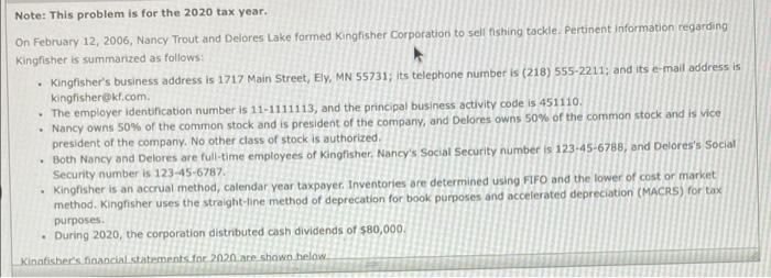  Note: This problem is for the 2020 tax year. On February