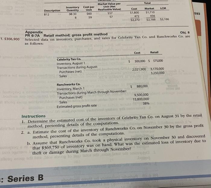 351 Appendix PR 6-7A Retail method; gross profit method Obj. 8 900