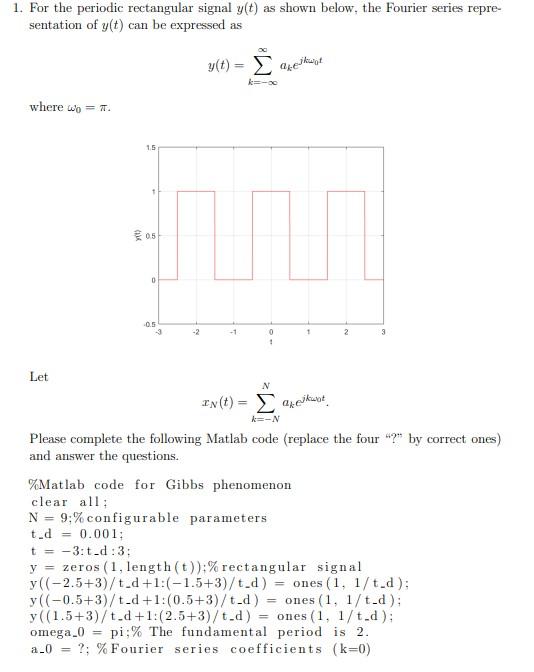 1. For the periodic rectangular signal y(t) as shown below, the