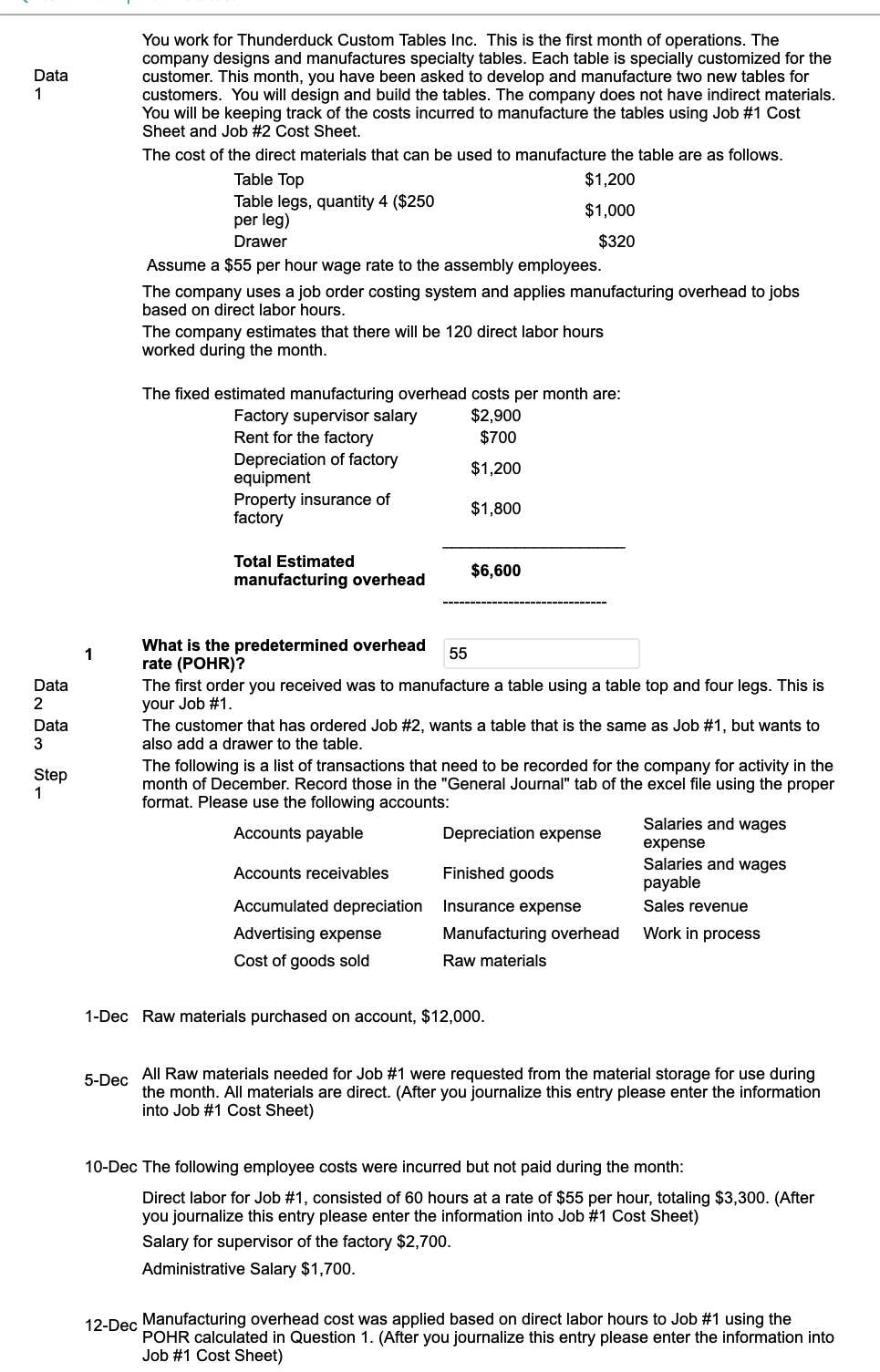5-Dec All Raw materials needed for Job \#1 were requested from the