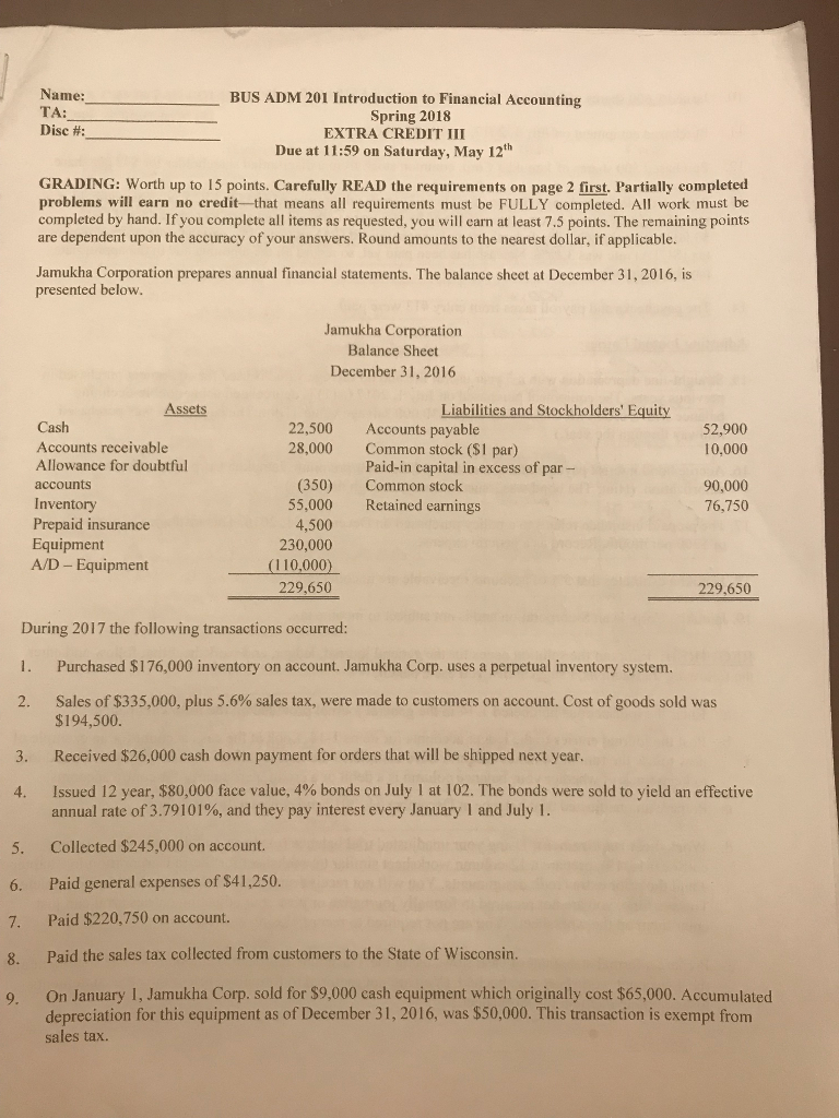 Need statement sheet and cashflow statment with T-charts done. Please. JAMUKHA CORPORATION