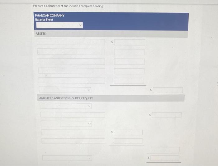 are the balance sheet items of Pharoah Company at December 31, 2022