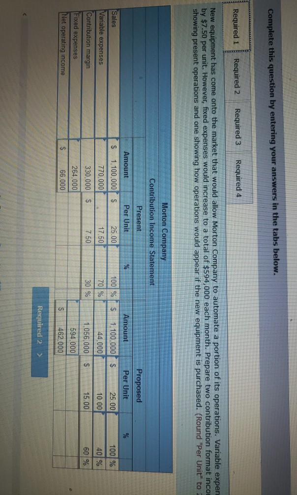 of Safety [LO6-4, LO6-5, LO6-7, LO6-8] Morton Company's contribution format income statement