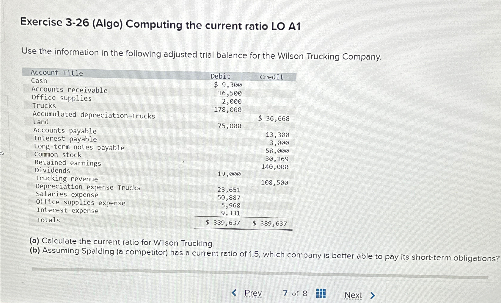  Exercise 3-26(Algo) Computing the current ratio LO A1 Use the information