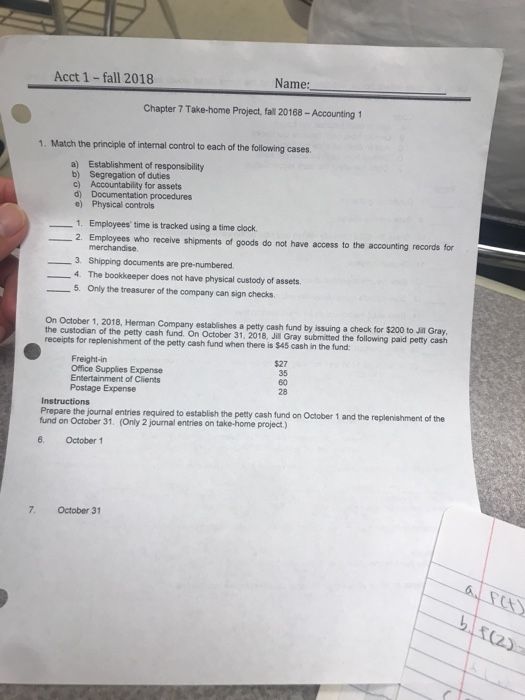  Acct 1 fall 2018 Name: Chapter 7 Take-home Project, fal 20168-Accounting1