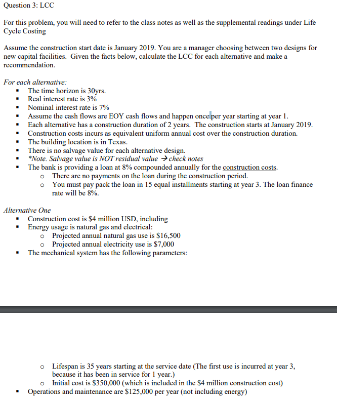 Question 3: LCC For this problem, you will need to refer to