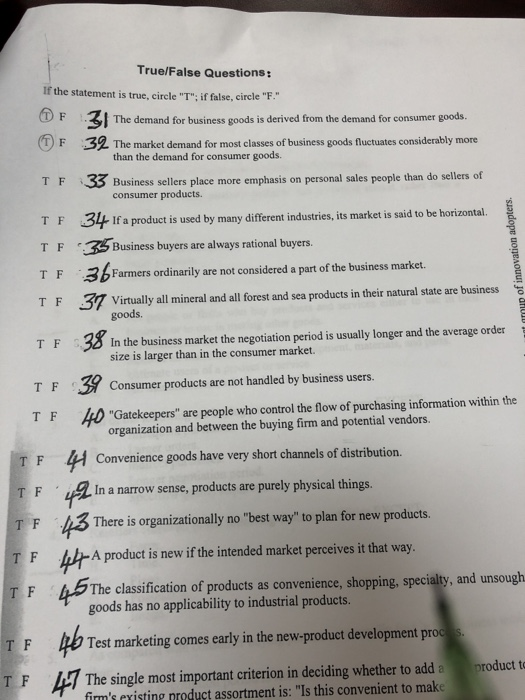  True/False Questions: If the statement is true, circle "T"; if false,