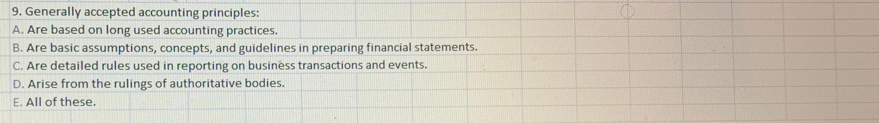  Generally accepted accounting principles: A. Are based on long used accounting