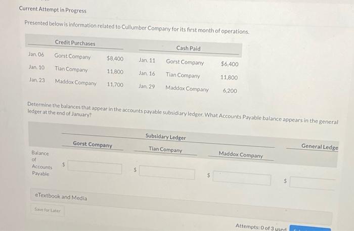 help please Current Attempt in Progress Presented below is information related to