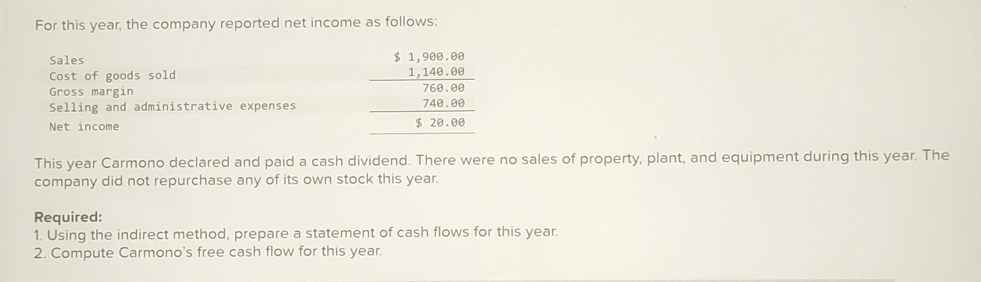 the company reported net income as follows: For this year, the company