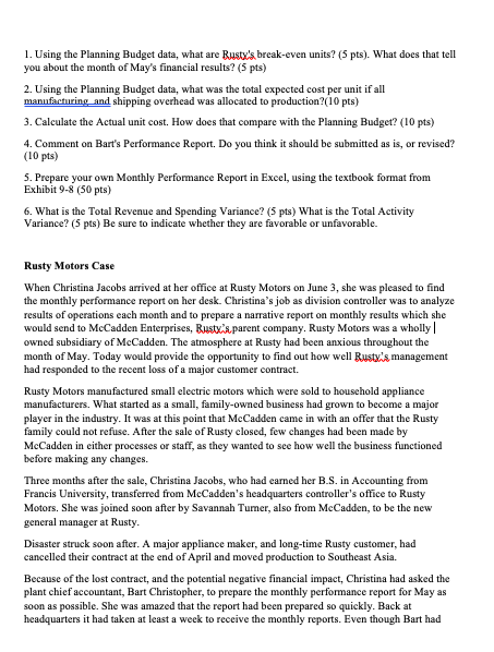  1. Using the Planning Budget data, what are Rustx's break-even units?
