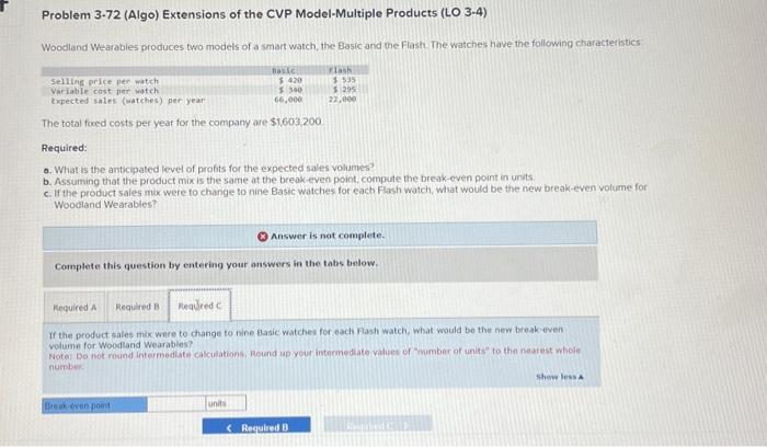 Extensions of the CVP Model-Multiple Products (LO 3-4) Woodland Wearables produces two