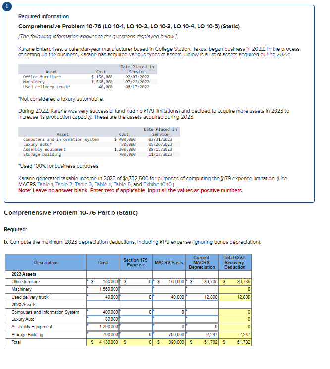 Required information Comprehenslve Problem 10-76 (LO 10-1, LO 10-2, LO 10-3,
