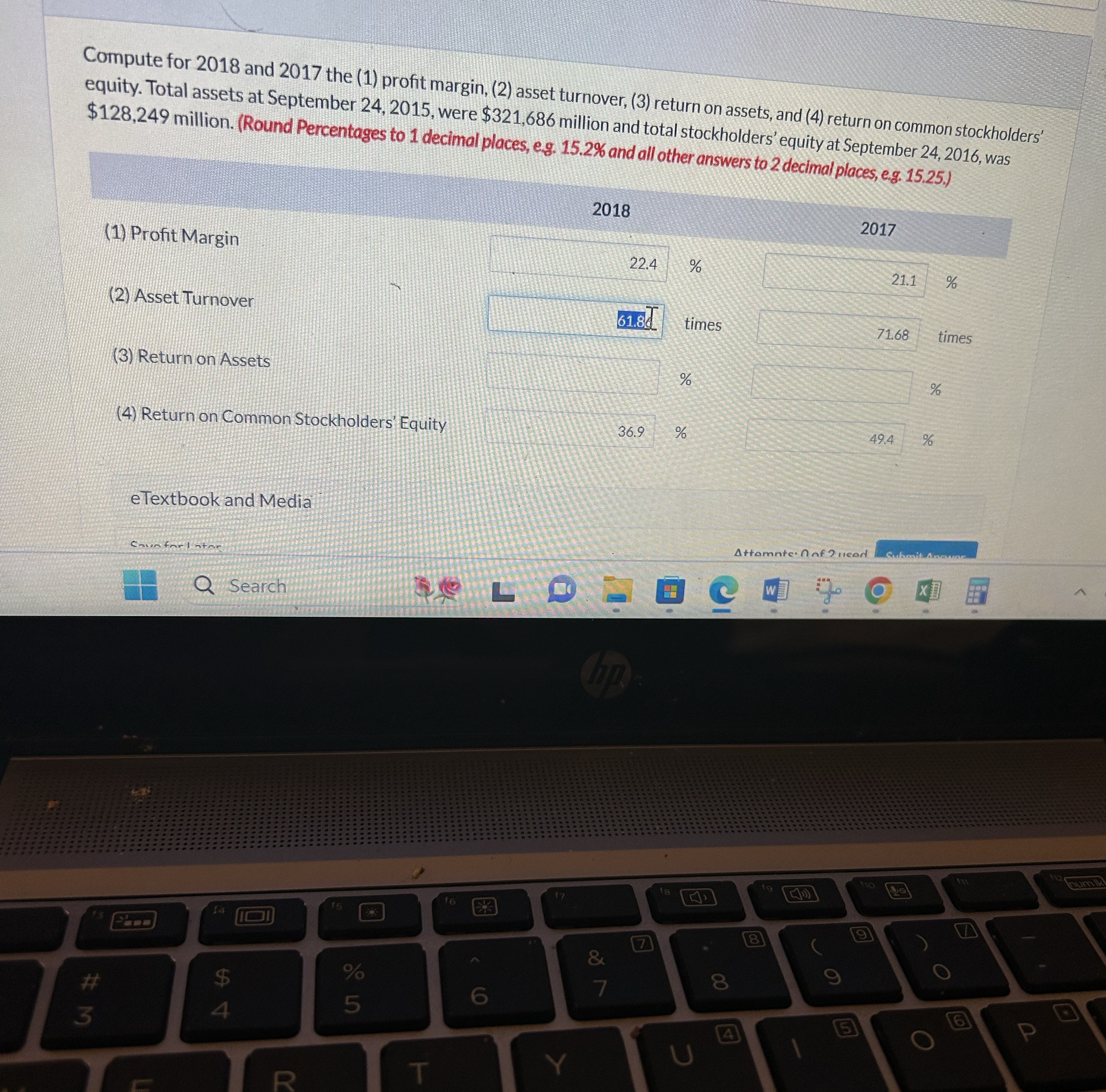  Compute for 2018 and 2017 the (1) profit margin, (2) asset