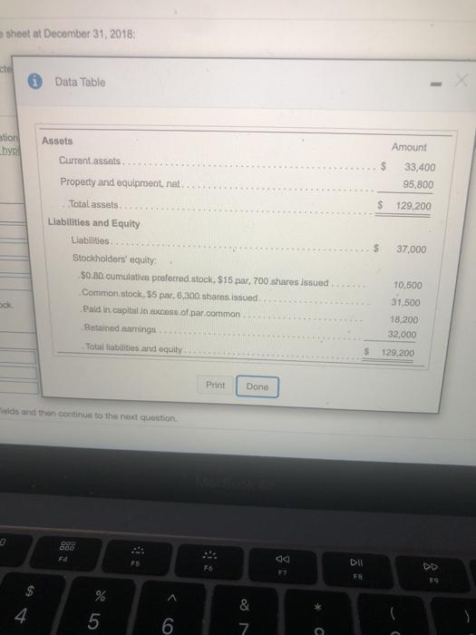  sheet at December 31, 2018 Data Table ation hypl Assots Amount