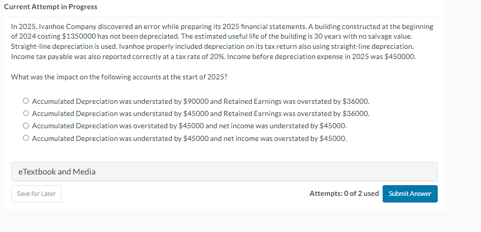  In 2025, Ivanhoe Company discovered an error while preparing its 2025