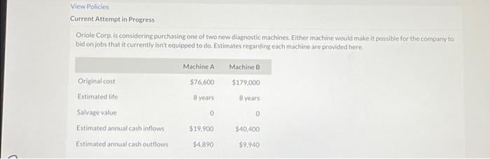please answer both questions Current Attempt in Progress Oriole Corp is considering